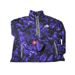 The North Face Womens Purple Black Tie Dye Fleece Quarter Zip Pullover Large